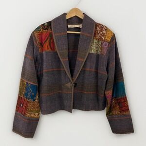 Vintage Anu By Natural Tapestry Crop Jacket Embroidered Size M Boho Artsy